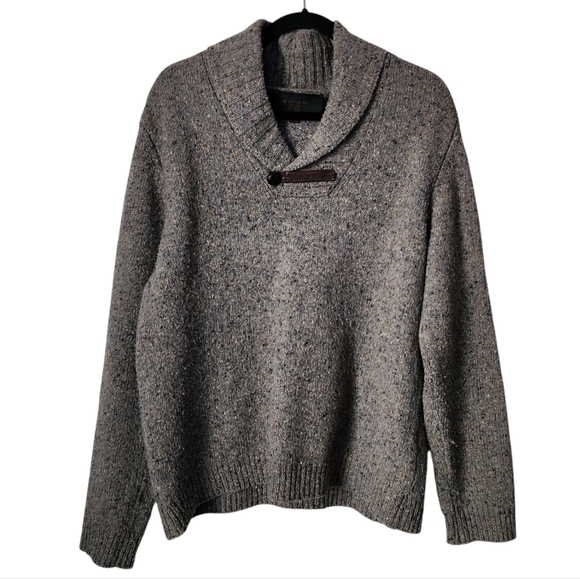 COACH Merino Wool Blend Shawl Collar Sweater‎ M Leather Elbow Patches Preppy